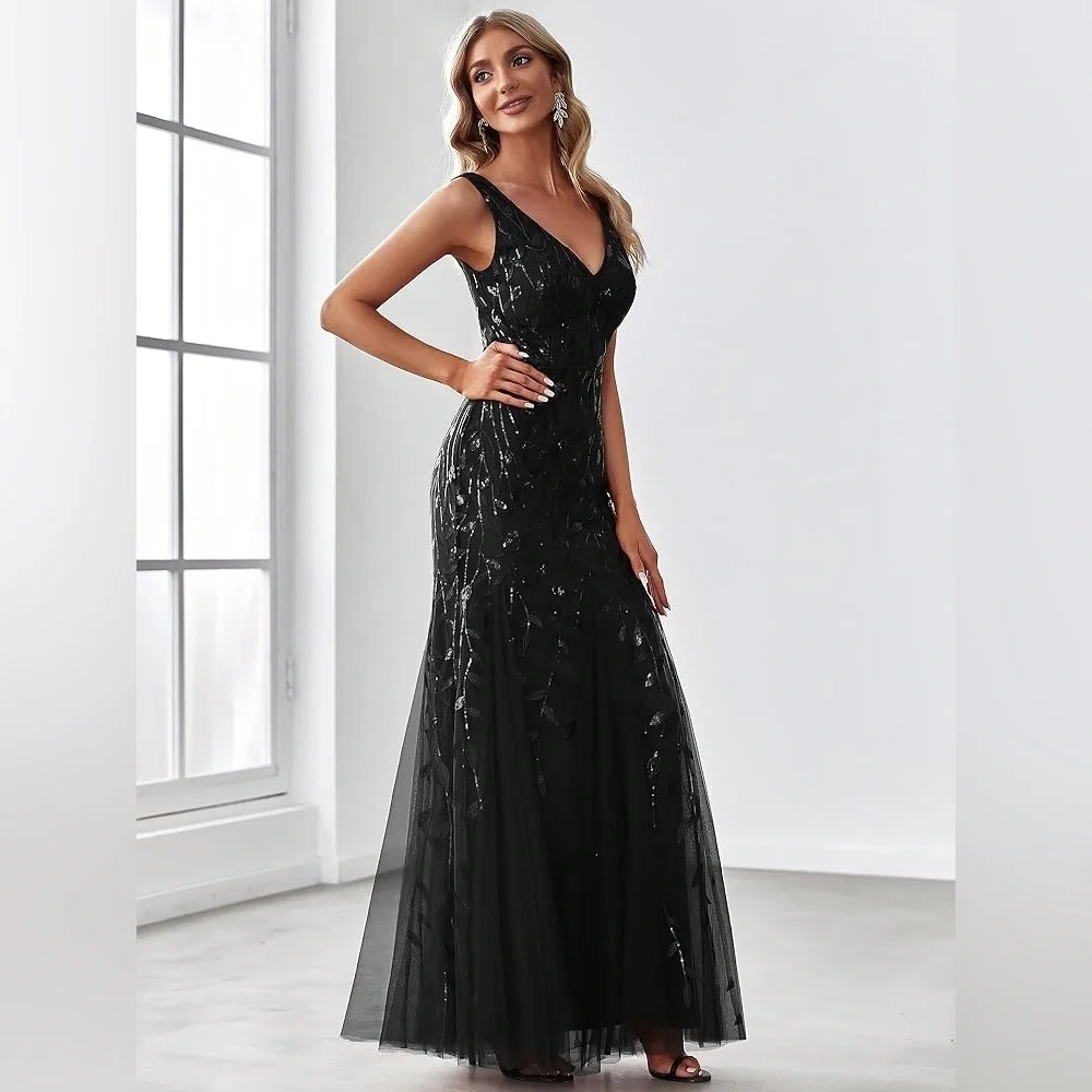 NWT Ever-Pretty Women's Double V-Neck Sleeveless Mermaid Evening Formal Dress - Picture 3 of 9